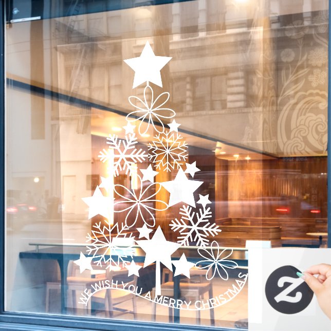 Wir wünschen Ihnen einen frohen Weihnachtsschneefl Fensteraufkleber (Café-Fenster)