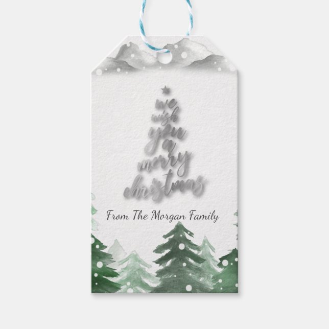 Wir wünschen Ihnen einen frohen Weihnachtswald Geschenkanhänger (Vorderseite)