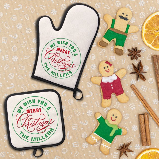 Wir wünschen Ihnen frohe Weihnachten Ofenhandschuh & Topflappen-Set (Von Creator hochgeladen)