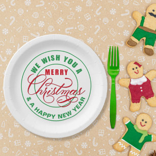 Wir wünschen Ihnen frohe Weihnachten rot und grün Pappteller