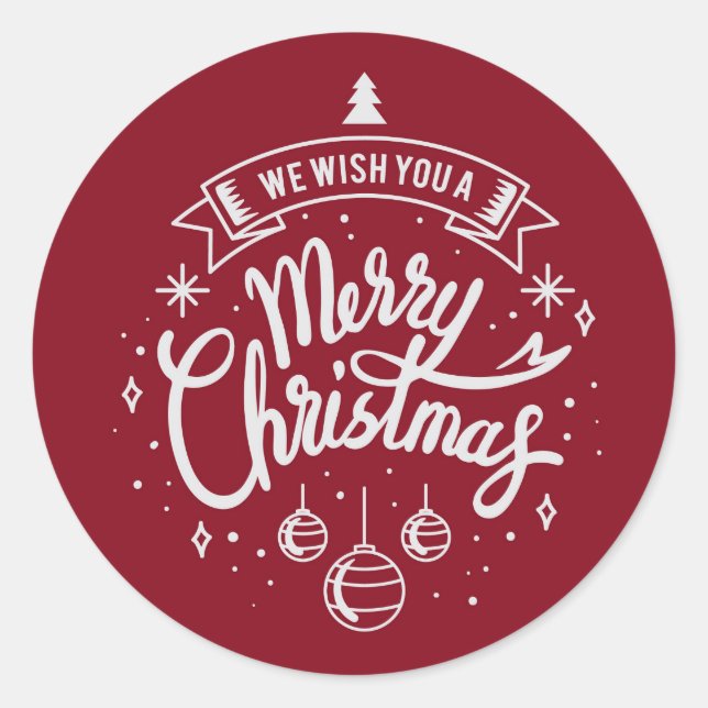 Wir wünschen Ihnen frohe Weihnachten rot und weiß Runder Aufkleber (Vorderseite)