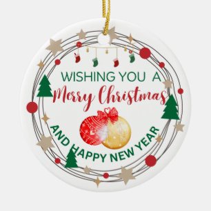 Wir wünschen Ihnen frohe Weihnachten und ein glück Keramik Ornament