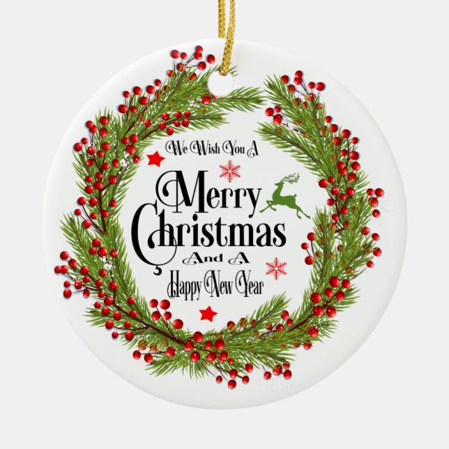 Wir wünschen Ihnen frohen Weihnachten runde Keramikornament (Vorne)