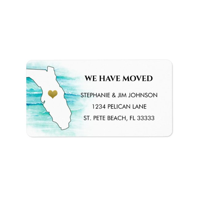 Wir zogen nach Florida Gold Herz Rücksendeadresse Adressaufkleber (Vorne)