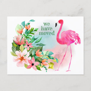 Wir zogen nach Florida Rosa Flamingo Floral New Zu Ankündigungspostkarte