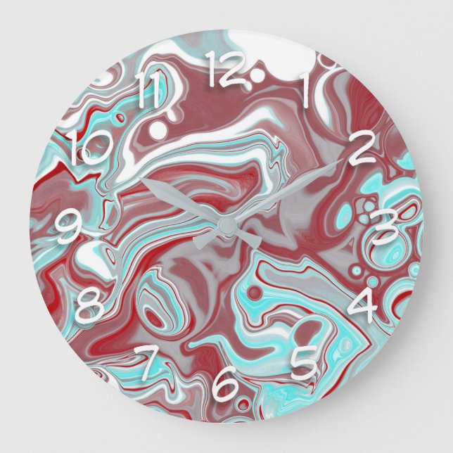 Wirbel aus aquamarinem, burgunischem, rotem und we große wanduhr (Vorderseite)