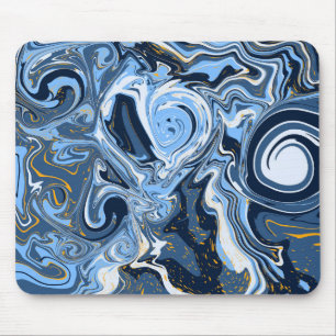 Wirbel aus blau, goldfarben und weißem Flüssigkeit Mousepad