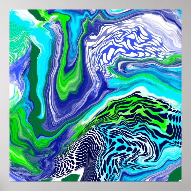 Wirbel aus blauem und grünem Marmor Poster (Vorne)
