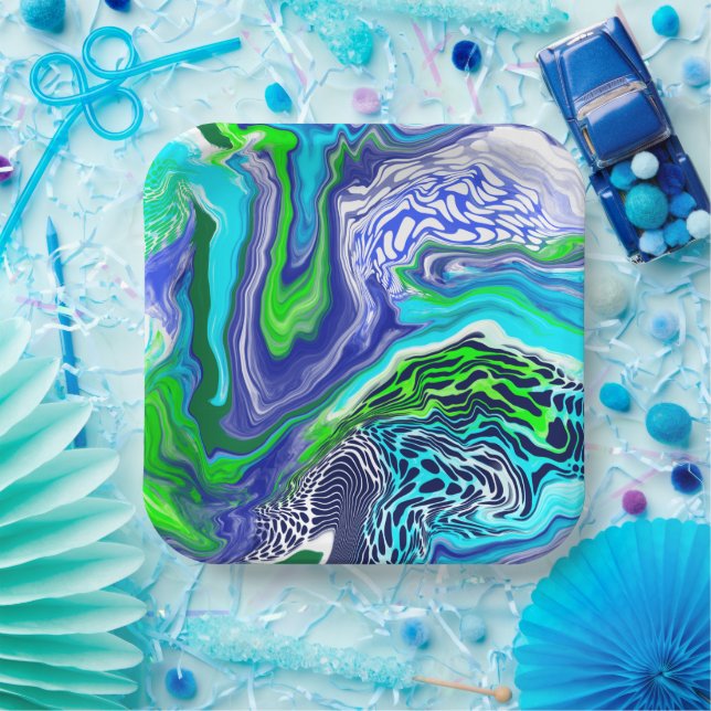 Wirbel aus blauem und kaltem grünem Marmor - Gebur Pappteller (Party)