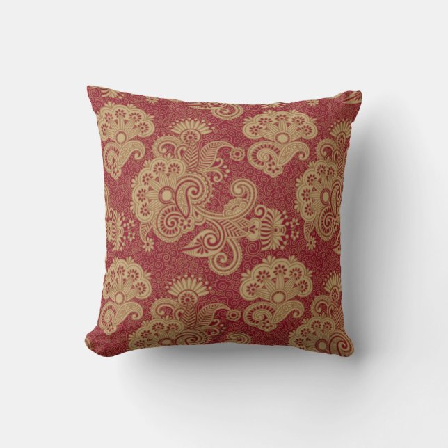 Wirbel aus Burgund Rot und Beige Kissen (Vorderseite)