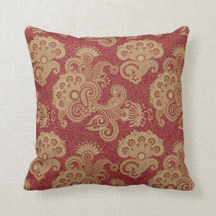 Wirbel aus Burgund Rot und Beige Kissen