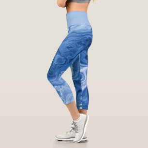 Wirbel aus dunkelblauem Marmor, leicht Mitteldunke Capri Leggings