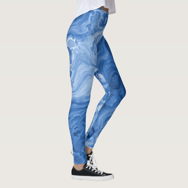 Wirbel aus dunkelblauem Marmor, leicht Mitteldunke Leggings (Rechts)