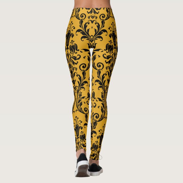 Wirbel aus Gold und Black Damask Leggings (Rückseite)