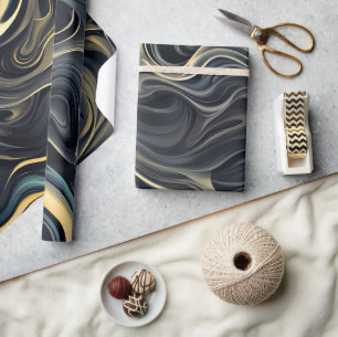 Wirbel aus Goldrauchen auf schwarz Geschenkpapier