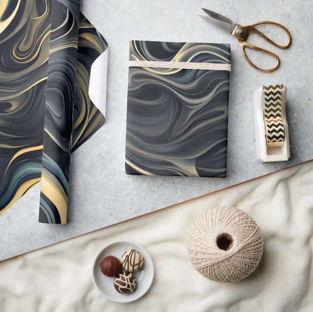 Wirbel aus Goldrauchen auf schwarz Geschenkpapier (Kunsthandwerk)