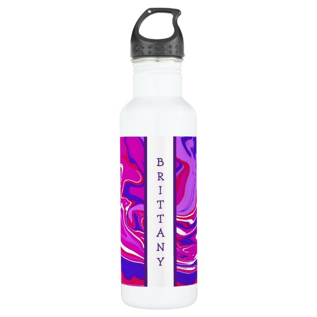 Wirbel aus personalisiertem Rosa und Lila Marmor Edelstahlflasche (Vorderseite)