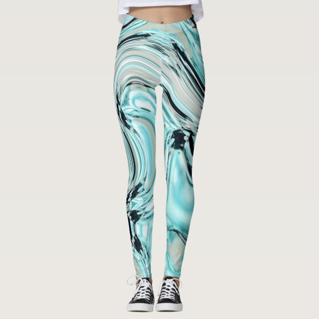 Wirbel aus schicker Marmor Minze Wassergymnastik Leggings (Vorderseite)
