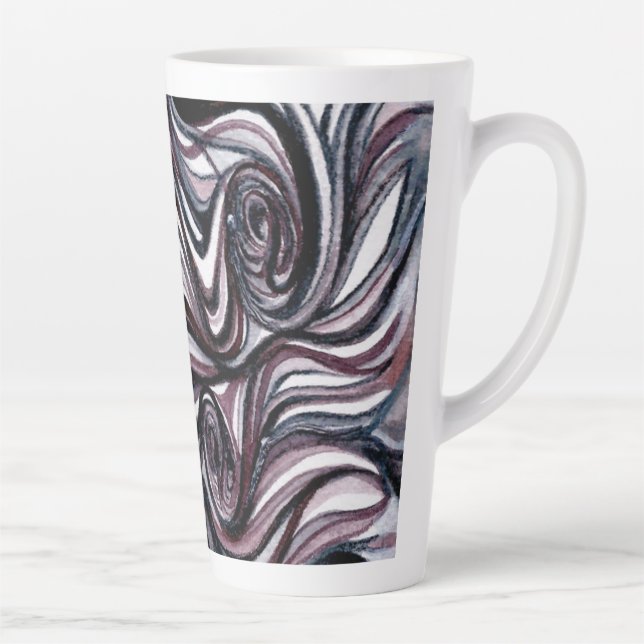 Wirbel aus schwarz-weißem Kaffee auf einem 17 oz.  Milchtasse (Rechts)
