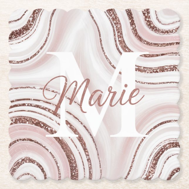 Wirbel aus weißem Agate Monogram, Untersetzer Set (Vorderseite)