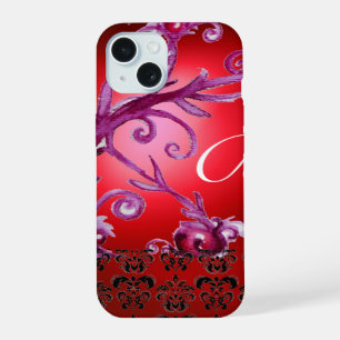 Wirbel, Beeren Damast Monogramm rosa schwarz rot iPhone 15 Hülle