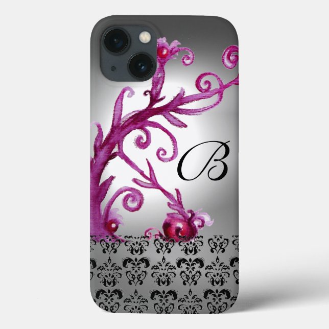 WIRBEL, BERRIES DAMASK MONOGRAM, rosa, schwarz Case-Mate iPhone Hülle (Rückseite)