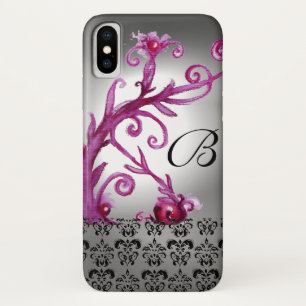 WIRBEL, BERRIES DAMASK MONOGRAM, rosa, schwarz iPhone X Hülle