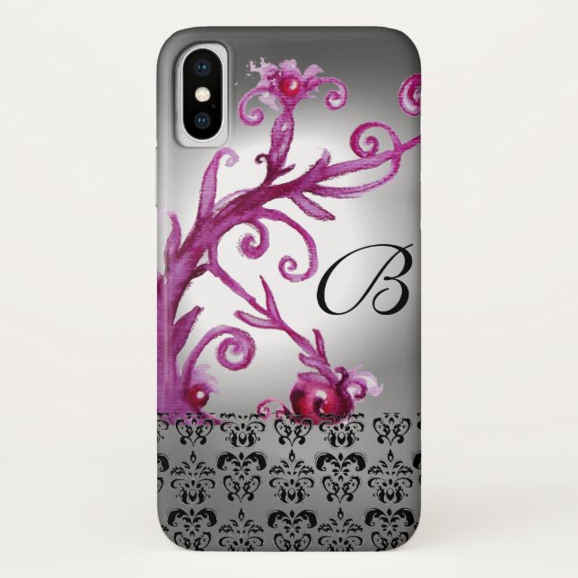 WIRBEL, BERRIES DAMASK MONOGRAM, rosa, schwarz Case-Mate iPhone Hülle (Rückseite)