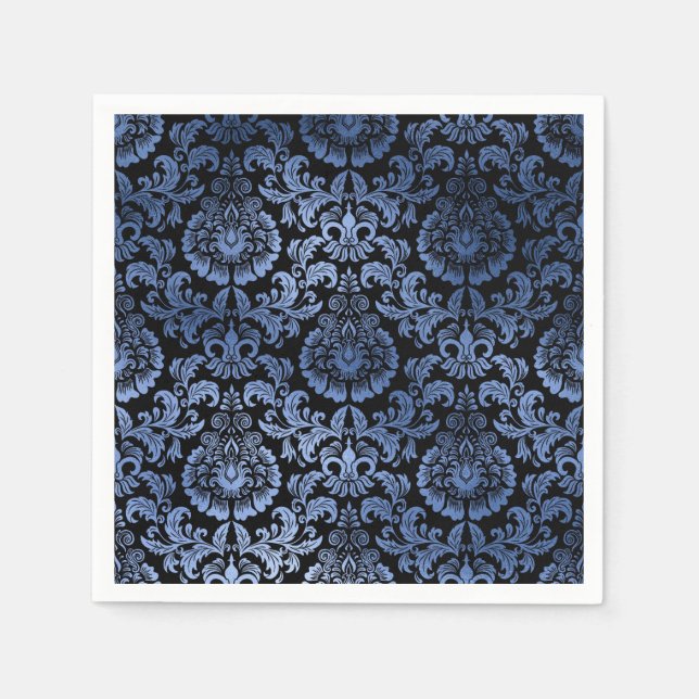 Wirbel Damask, Navy Blue Metal Foil Serviette (Vorderseite)