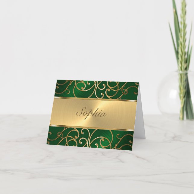 Wirbel der Quinceanera Emerald Green und Gold Fili Einladung (Vorderseite)