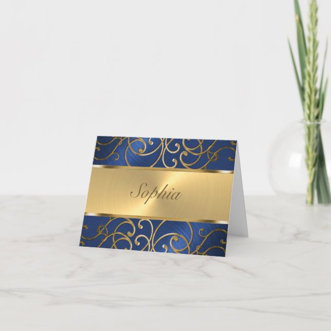 Wirbel der Quinceanera Navy Blue and Gold Filigree (Vorderseite)