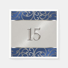 Wirbel der Quinceanera Navy Blue und Silver Filigr