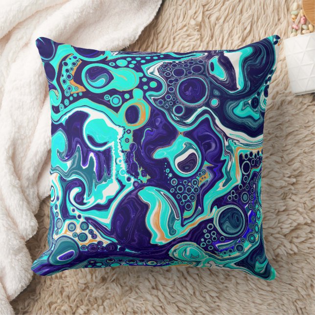 Wirbel des Aquamarinen Ozeans Fluid Art Kissen (Decke)
