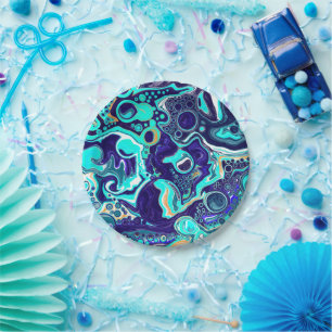 Wirbel des Aquamarinen Ozeans Fluid Art Pappteller