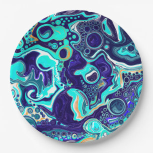 Wirbel des Aquamarinen Ozeans Fluid Art Pappteller