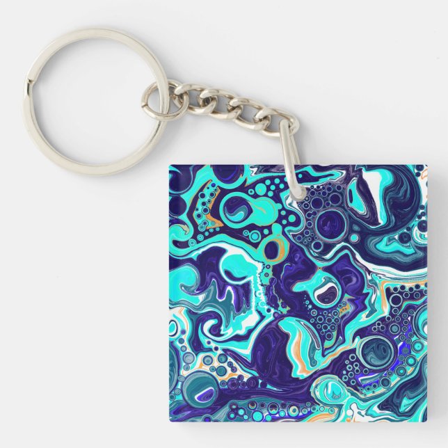 Wirbel des Aquamarinen Ozeans Fluid Art Schlüsselanhänger (Vorderseite)