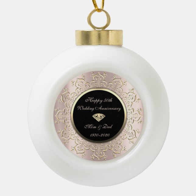 Wirbel Diamond Rose Gold 50 Jahre Hochzeit Keramik Kugel-Ornament (Vorderseite)