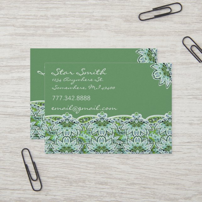 Wirbel floral paisly Sage Green Visitenkarte (Vorderseite/Rückseite Beispiel)