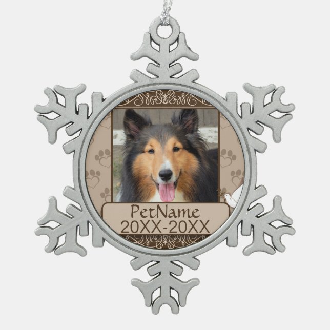 Wirbel für Haustiere, Beileid Schneeflocken Zinn-Ornament (Vorderseite)