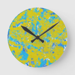 Wirbel Gelb, Blau und Weiß Runde Wanduhr