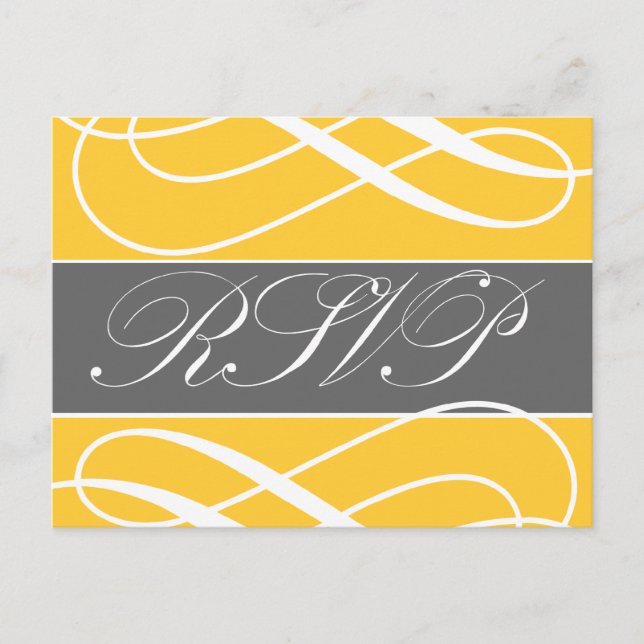 Wirbel Hochzeiten RSVP Postkarten Gelb grau (Vorderseite)