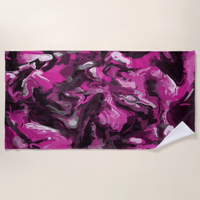 Wirbel in Rosa, Schwarz, Weiß und Grau Strandtuch (Vorderseite)