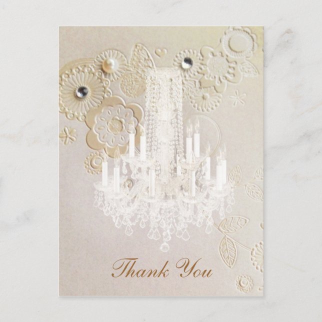 Wirbel Kronleuchter Jahrgang Hochzeit danke Postkarte (Vorderseite)