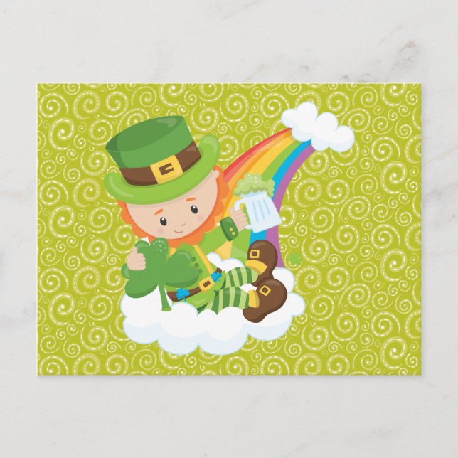 Wirbel Leprechaun und Regenbogen Postkarte (Vorderseite)