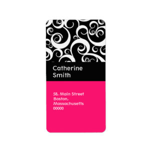 Wirbel mit Hot-Pink- und Black-Damask-Namen Adressaufkleber