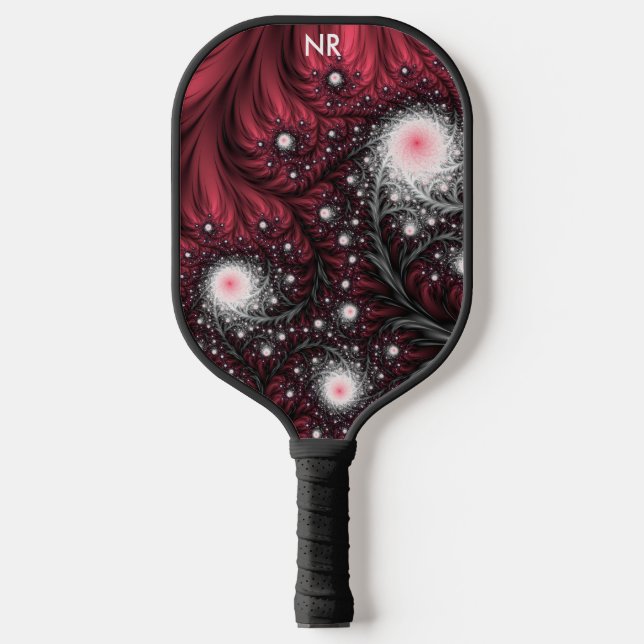 Wirbel mit rotem Fraktal Abstrakt Pickleball Schläger (Vorderseite)