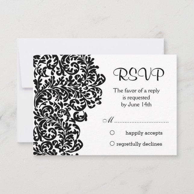 Wirbel mit schwarzem Damast, die RSVP-Hochzeit RSVP Karte (Vorderseite)
