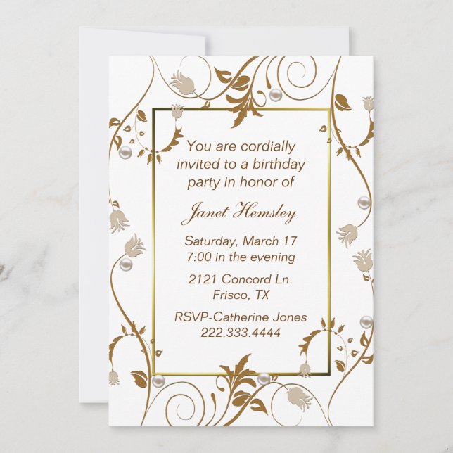 Wirbel & Perlen - Ladys - Einladung zum Geburtstag (Vorderseite)