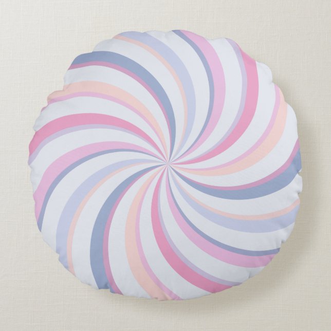 Wirbel Pink Blue Peach Rundes Kissen (Vorderseite)