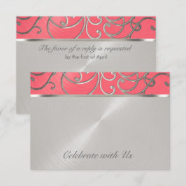 Wirbel Quinceanera Pink und Silver Filigree Einladung
